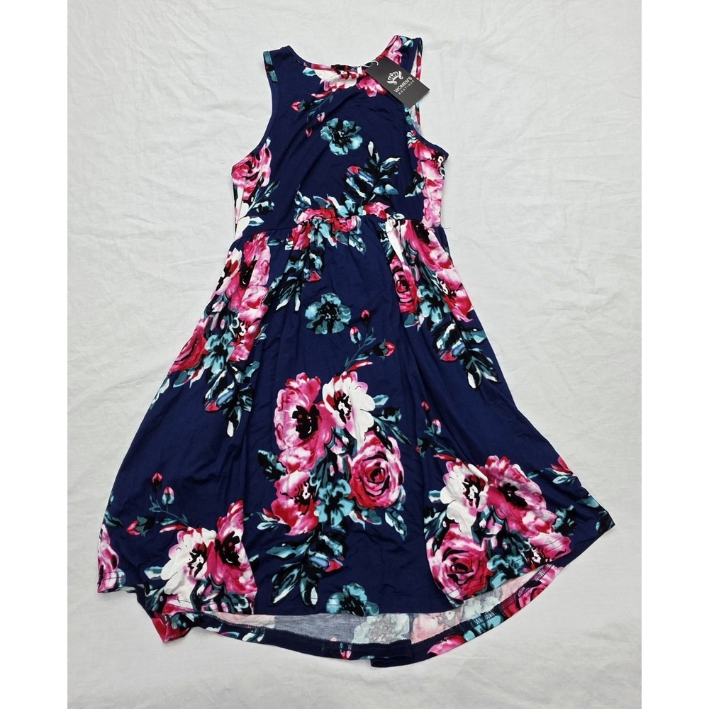 Women's Botique Blue With Pink Flower‎ Print Dress Size Medium